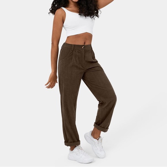 Mid Rise Button Zipper Side Pocket Corduroy Casual Pants - Picture 1 of 9